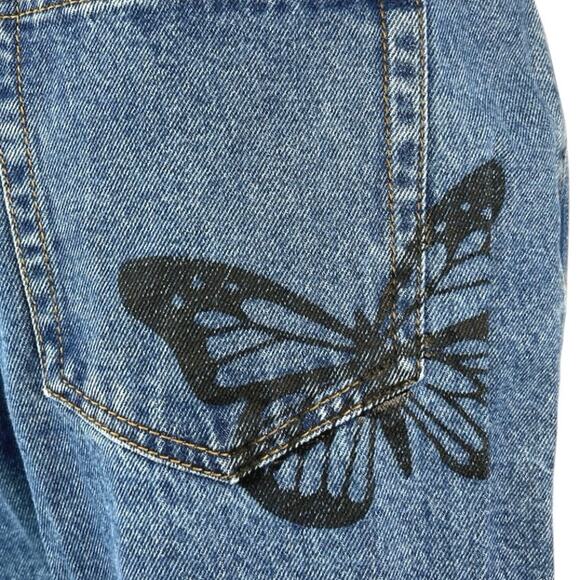 Princess Polly Women's Blue Butterflies Print Wide Leg High Waist Denim Jeans 12 - Picture 5 of 7